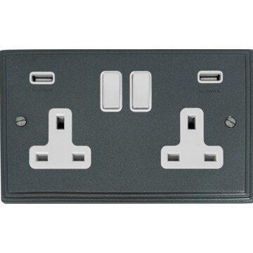 pewter double socket with usb (white insert/white switch) front fc20825