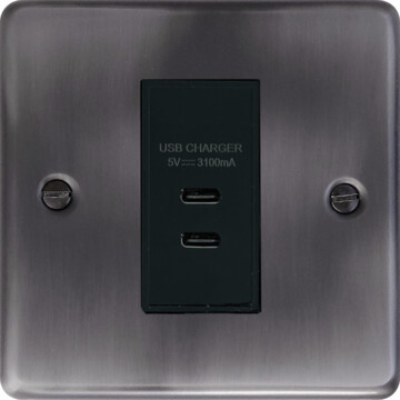 contour slate effect usb charger (2x usb c) (1 gang) front fc20825
