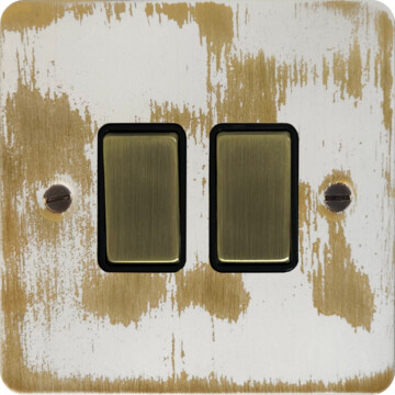 flat dover bronze light switch (2 gang/antique brass switch/black insert) front fc20825