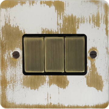 flat dover bronze light switch (3 gang/antique brass switch/black insert) front fc20825