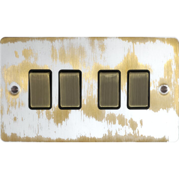 flat dover bronze light switch (4 gang/antique brass switch/black insert) front fc20825