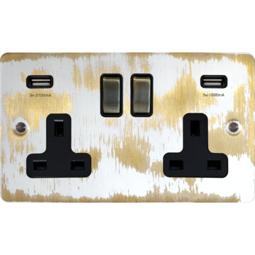 flat dover bronze socket with usb (double socket/antique brass switches/black insert) front fc20825