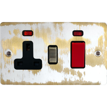 flat dover bronze cooker switch with socket (antique brass switch/black surround) front fc20825