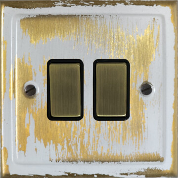 trimline dover bronze light switch (2 gang/antique brass switch/black insert) front fc20825