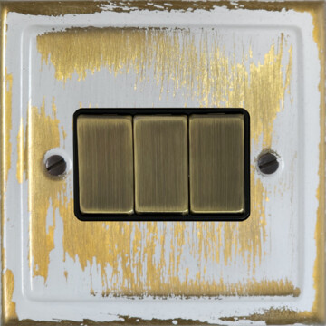 trimline dover bronze light switch (3 gang/antique brass switch/black insert) front fc20825