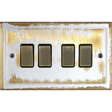 trimline dover bronze light switch (4 gang/antique brass switch/black insert) front fc20825