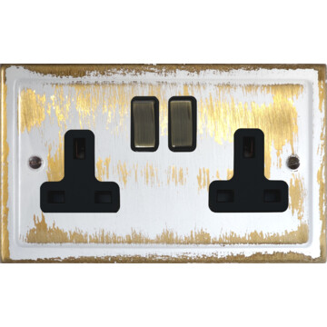 trimline dover bronze socket (double socket/antique brass switches/black insert) front fc20825