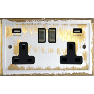 trimline dover bronze socket with usb (double socket/antique brass switches/black insert) front fc20825