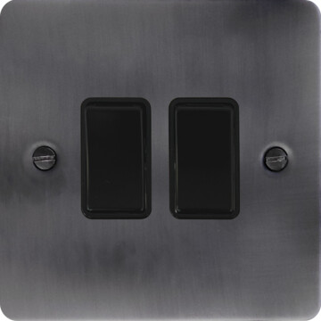 flat slate effect light switch (2 gang/black switches) front fc20825