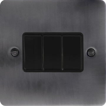 flat slate effect light switch (3 gang/black switches) front fc20825