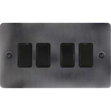 flat slate effect light switch (4 gang/black switches) front fc20825