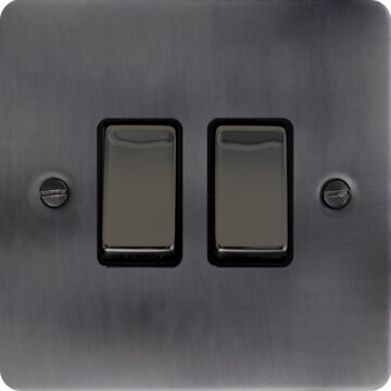 flat slate effect light switch (2 gang/black nickel switches) front fc20825