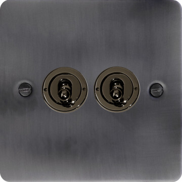 flat slate effect toggle switch (2 gang/black nickel toggle) front fc20825