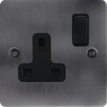 flat slate effect single socket (black switch) front fc20825