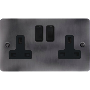 flat slate effect double socket (black switches) front fc20825