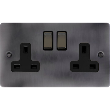 flat slate effect double socket (black nickel switches) front fc20825