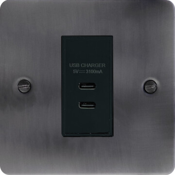 flat slate effect usb charger (2x usb c) (1 gang/black insert) front fc20825