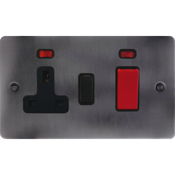 flat slate effect cooker switch with socket (black switch) front fc20825