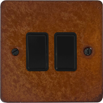 flat rust light switch (2 gang/black switches) front fc20825