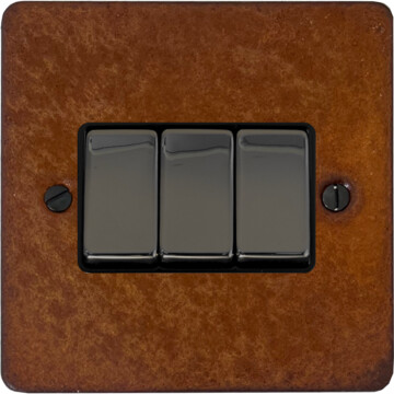flat rust light switch (3 gang/metal switches) front fc20825
