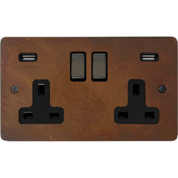flat rust double socket with usb (metal switches) front fc20825