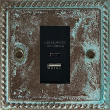 monarch verdigris usb charger (usb a and usb c) (1 gang/black insert) front fc20825