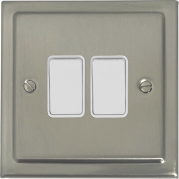 satin nickel light switch (2 gang/white switches) front fc20825