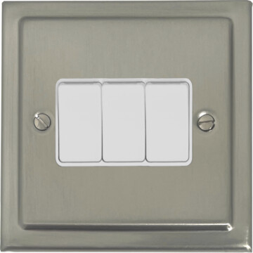 satin nickel light switch (3 gang/white switches) front fc20825