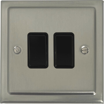 satin nickel light switch (2 gang/black switches) front fc20825