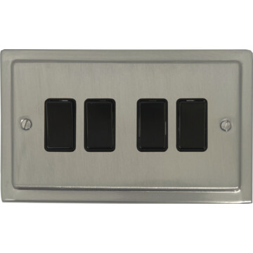 satin nickel light switch (4 gang/black switches) front fc20825