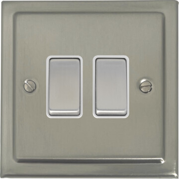 satin nickel light switch (2 gang/metal switch/white insert) front fc20825