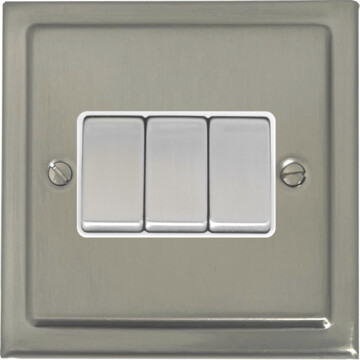satin nickel light switch (3 gang/metal switch/white insert) front fc20825