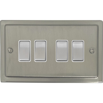 satin nickel light switch (4 gang/metal switch/white insert) front fc20825