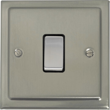 satin nickel light switch (1 gang/metal switch/black insert) front fc20825
