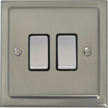satin nickel light switch (2 gang/metal switch/black insert) front fc20825