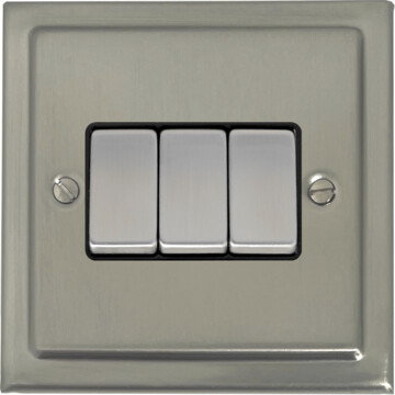 satin nickel light switch (3 gang/metal switch/black insert) front fc20825