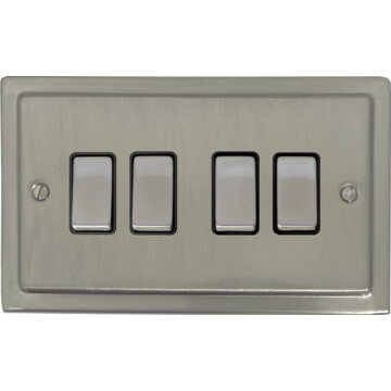 satin nickel light switch (4 gang/metal switch/black insert) front fc20825