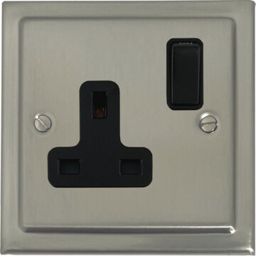 satin nickel socket (single socket/black switch) front fc20825