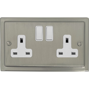 satin nickel socket (double socket/white switches) front fc20825