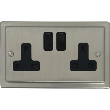 satin nickel socket (double socket/black switches) front fc20825