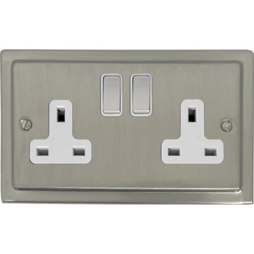 satin nickel socket (double socket/metal switches/white insert) front fc20825