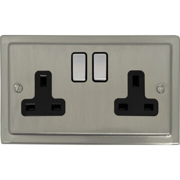satin nickel socket (double socket/metal switches/black insert) front fc20825