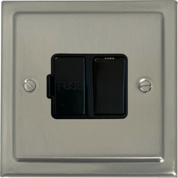satin nickel switched fused spur (black switch) front fc20825