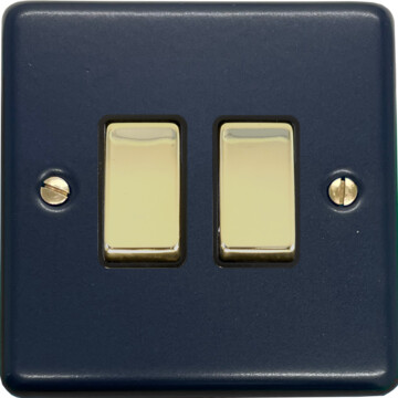 contour blue light switch (2 gang/black insert/polished brass switches) front fc20825
