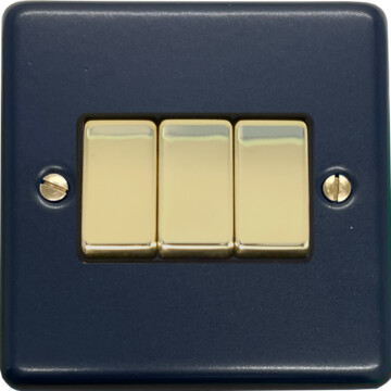 contour blue light switch (3 gang/black insert/polished brass switches) front fc20825