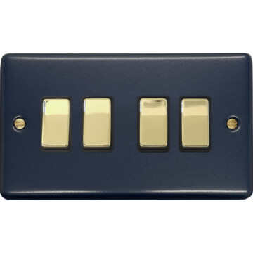 contour blue light switch (4 gang/black insert/polished brass switches) front fc20825