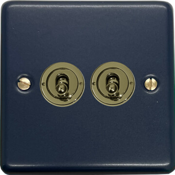 contour blue toggle switch (2 gang/polished brass switches) front fc20825