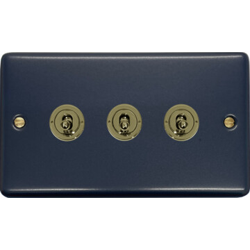 contour blue toggle switch (3 gang/polished brass switches) front fc20825