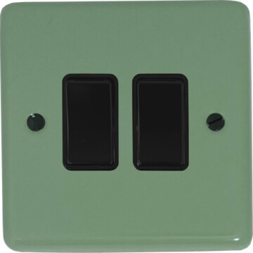 contour sage green light switch (2 gang/black switches) front fc20825