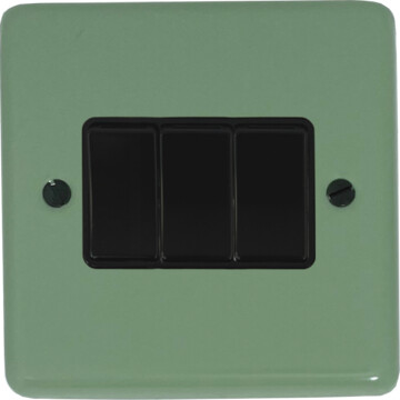 contour sage green light switch (3 gang/black switches) front fc20825